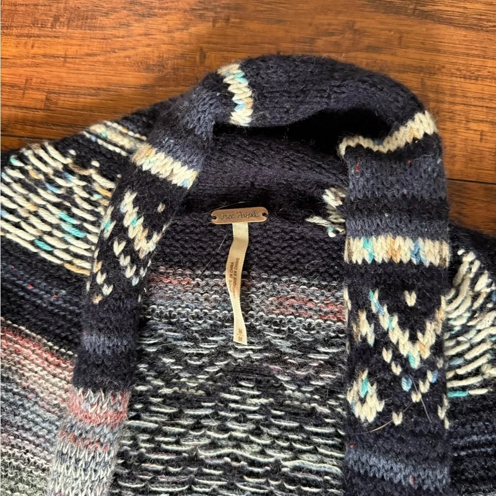 Free People Yesterdays Smile Aztec Blue Black Waterfall Cardigan Sweater | M - Picture 5 of 6